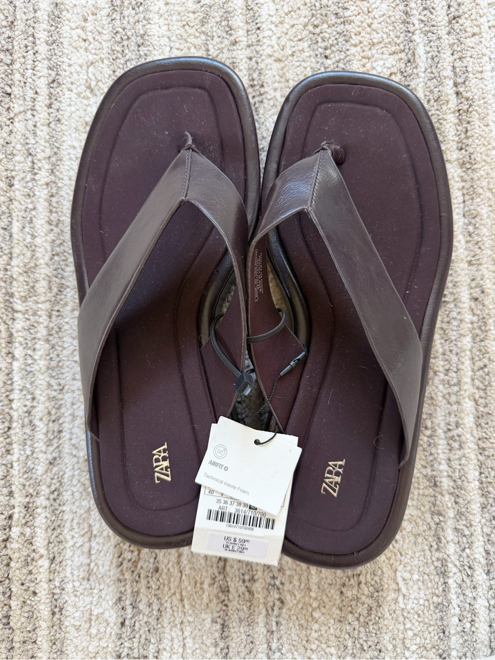ZARA Women’s Brown Leather platform Flip Flop Sandals